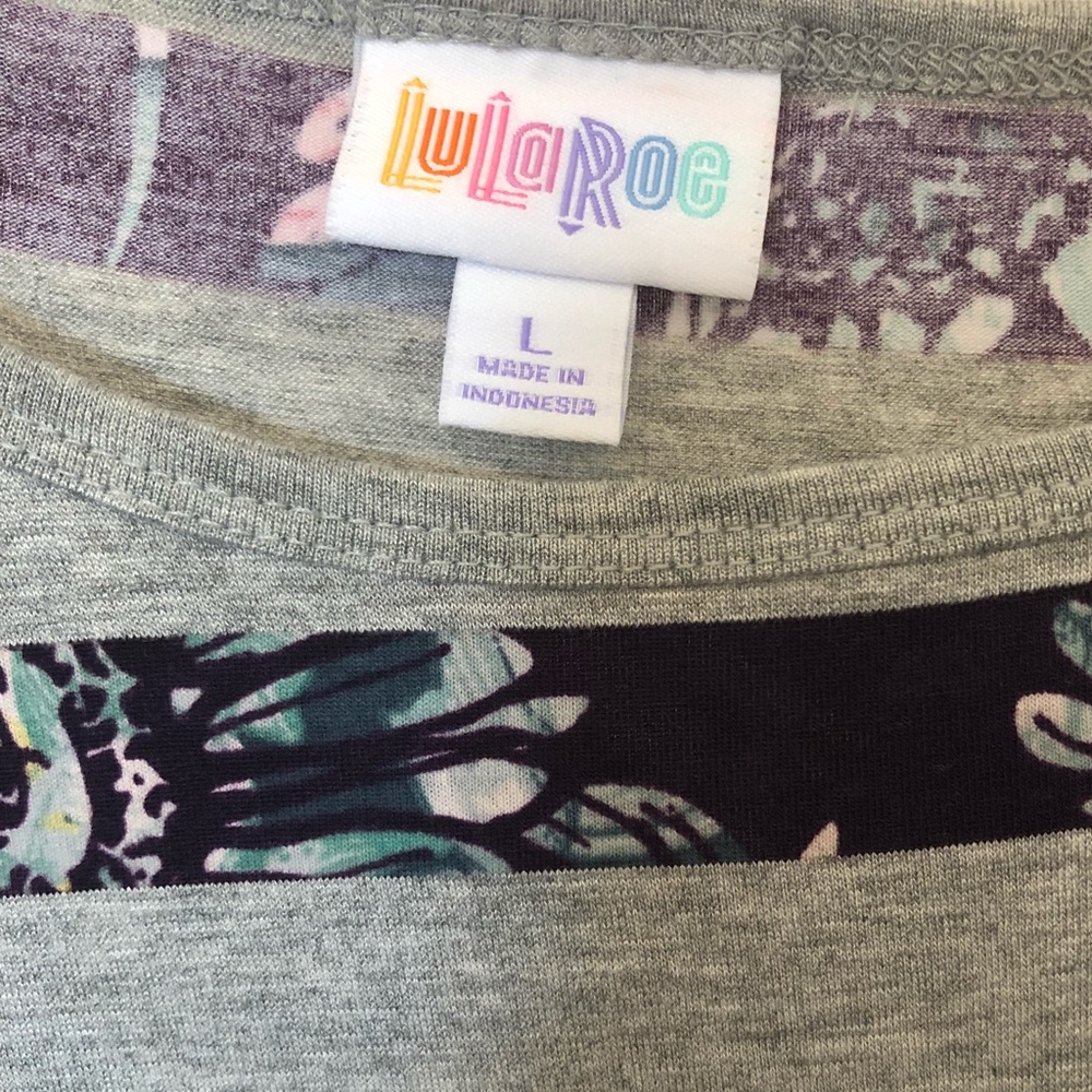 Lula Roe Grey & Purple Floral Striped Randy - Picture 3 of 4